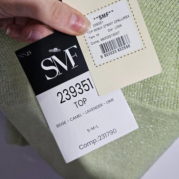 🏷️NWT SMF Knit Top w/ Lurex In Lime - Size Medium - Picture 12 of 12